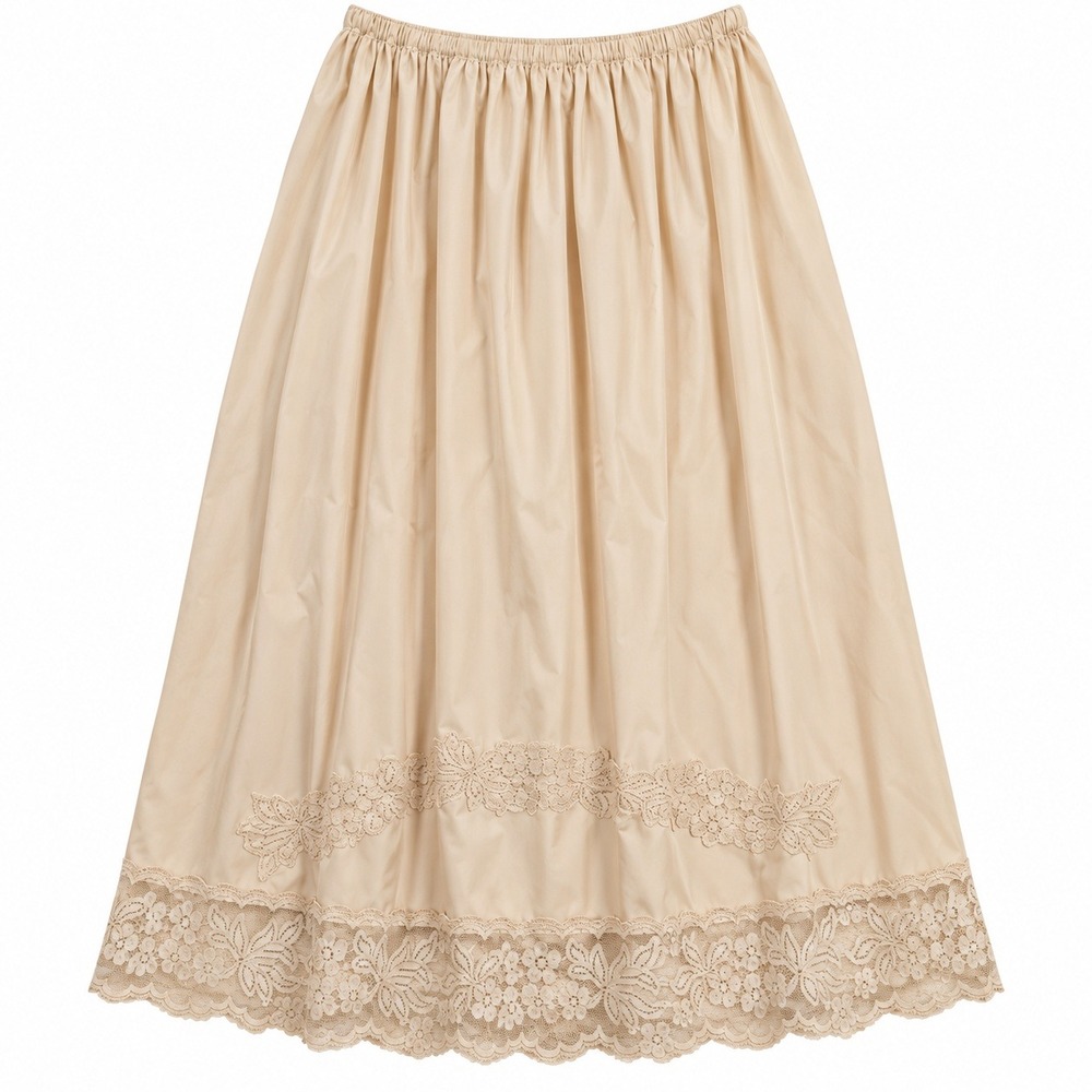 Seamprufe Small Half Slip Beige Lace Trim Nylon Midi Vintage USA Made B002 Retro